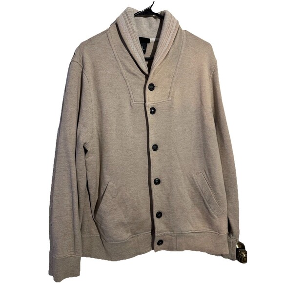 H&M Fleece Shawl Button Cardigan Sweater Jacket Heather Beige Size XL - Picture 1 of 9